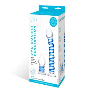 2Pc Double Penetration Glass Swirly Dildo & Buttplug Set