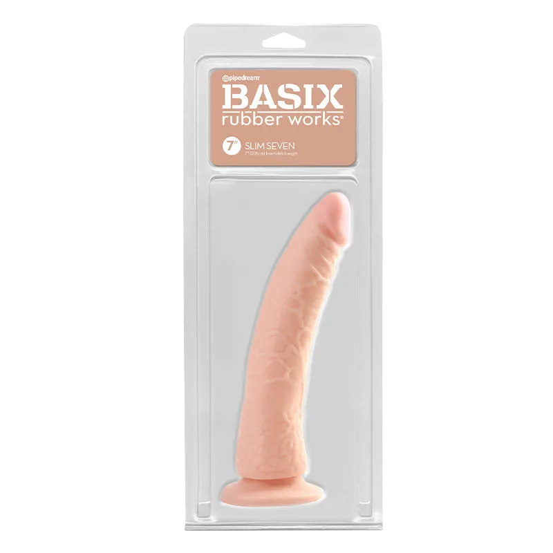 Basix Rubber Works Slim Seven 7 in. Dildo With Suction Cup Beige