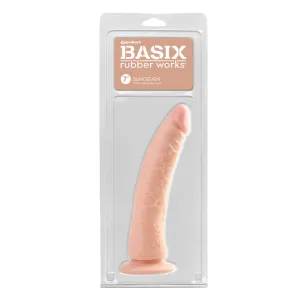 Basix Rubber Works Slim Seven 7 in. Dildo With Suction Cup Beige