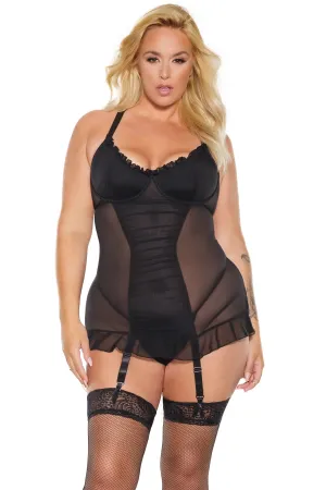 Coquette Black Sheer Plus Size Chemise with Garters