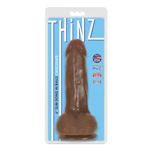 Curve Toys Thinz 6 in. Slim Dildo with Balls & Suction Cup Brown