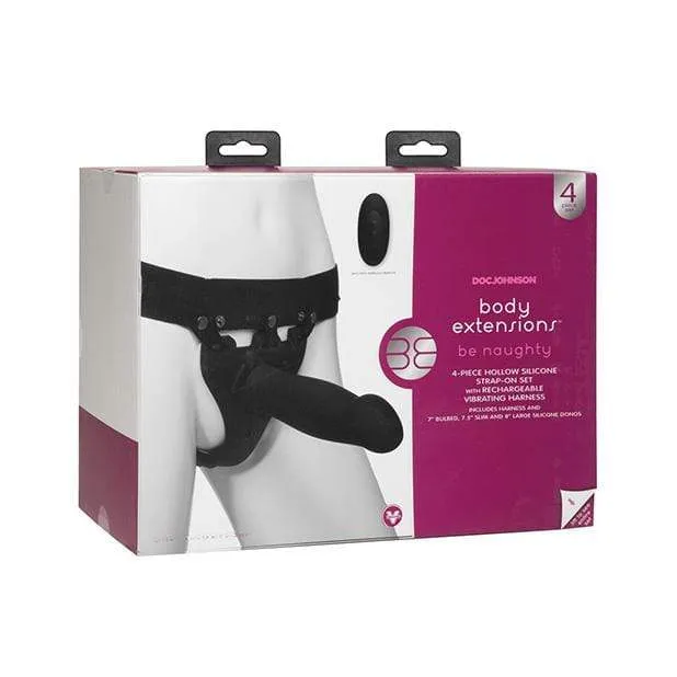 Doc Johnson - Body Extensions Be Naughty Vibrating 4 Piece Strap On Set (Black)