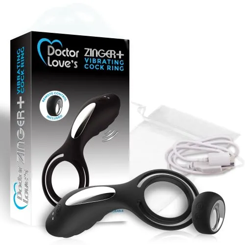 DOCTOR LOVE ZINGER  VIBRATING RECHARGEABLE COCK RING W/ REMOTE BLACK