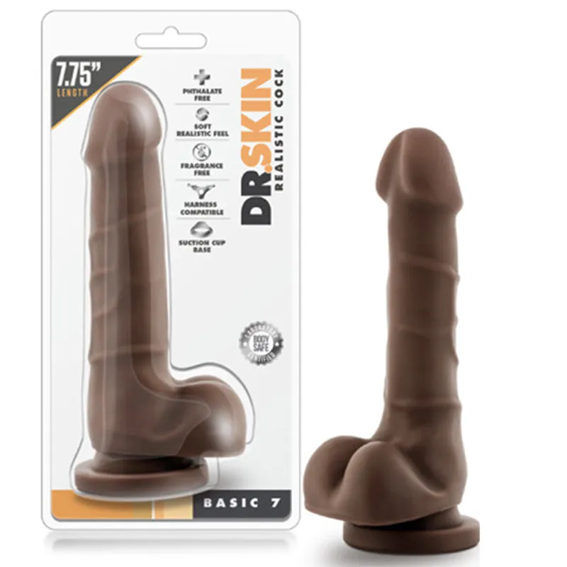 Dr. Skin Basic 7 Realistic 7.75 in. Dildo with Balls Brown