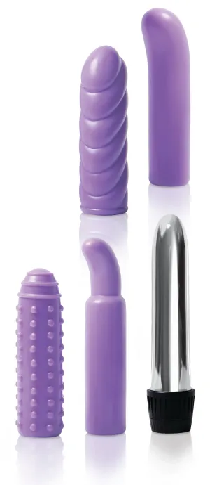 Evolved Multi Sleeve Vibrator Kit w/4 Textured Sleeves & Vibe - Purple