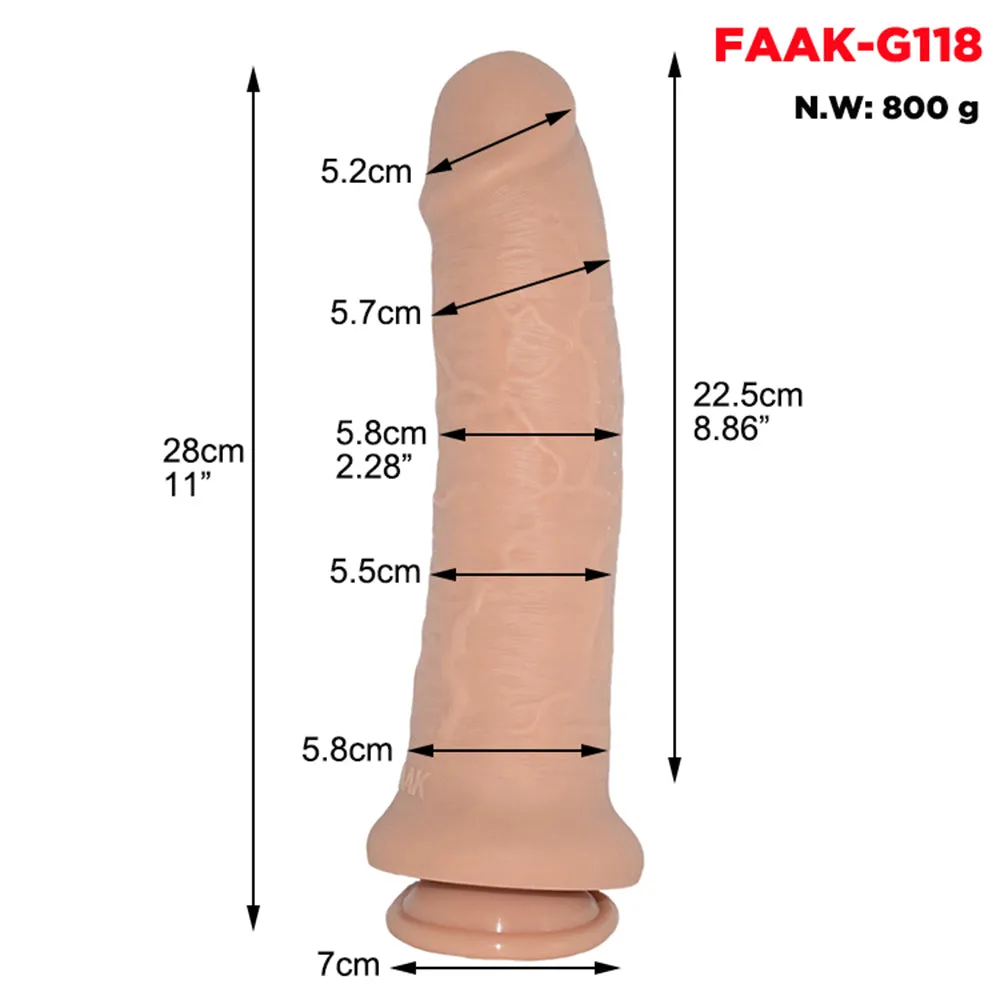 FAAK G118 Large 28cm Dual Density Realistic Veined Dildo Silicone Dong Sex Toy
