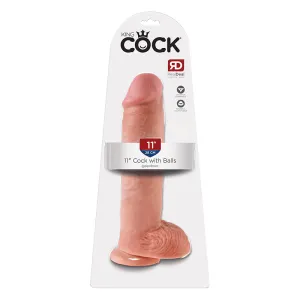 King Cock 11 in. Cock With Balls Realistic Suction Cup Dildo Beige