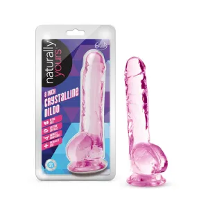 Naturally Yours Crystalline 8 in. Dildo with Balls Rose