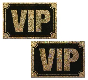 PASTEASE VIP GOLD GLITTER ON LIQUID BLACK NIPPLE PASTIES