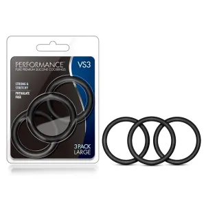 Performance VS3 Pure Premium Silicone Cockrings 3-Pack Large Black