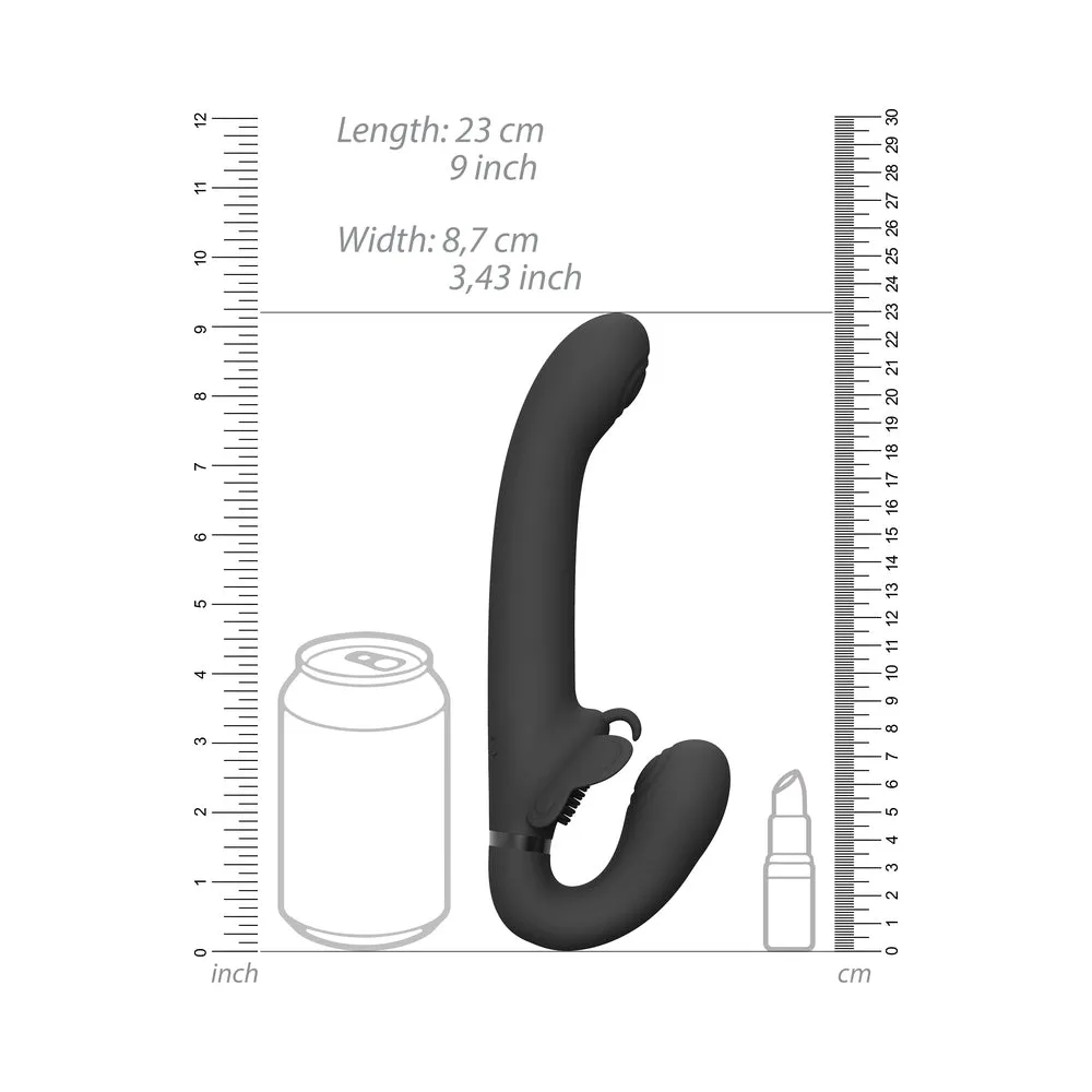 VIVE SATU Rechargeable Triple Motor Pulse-Wave Vibrating Silicone Strapless Strap-On Black