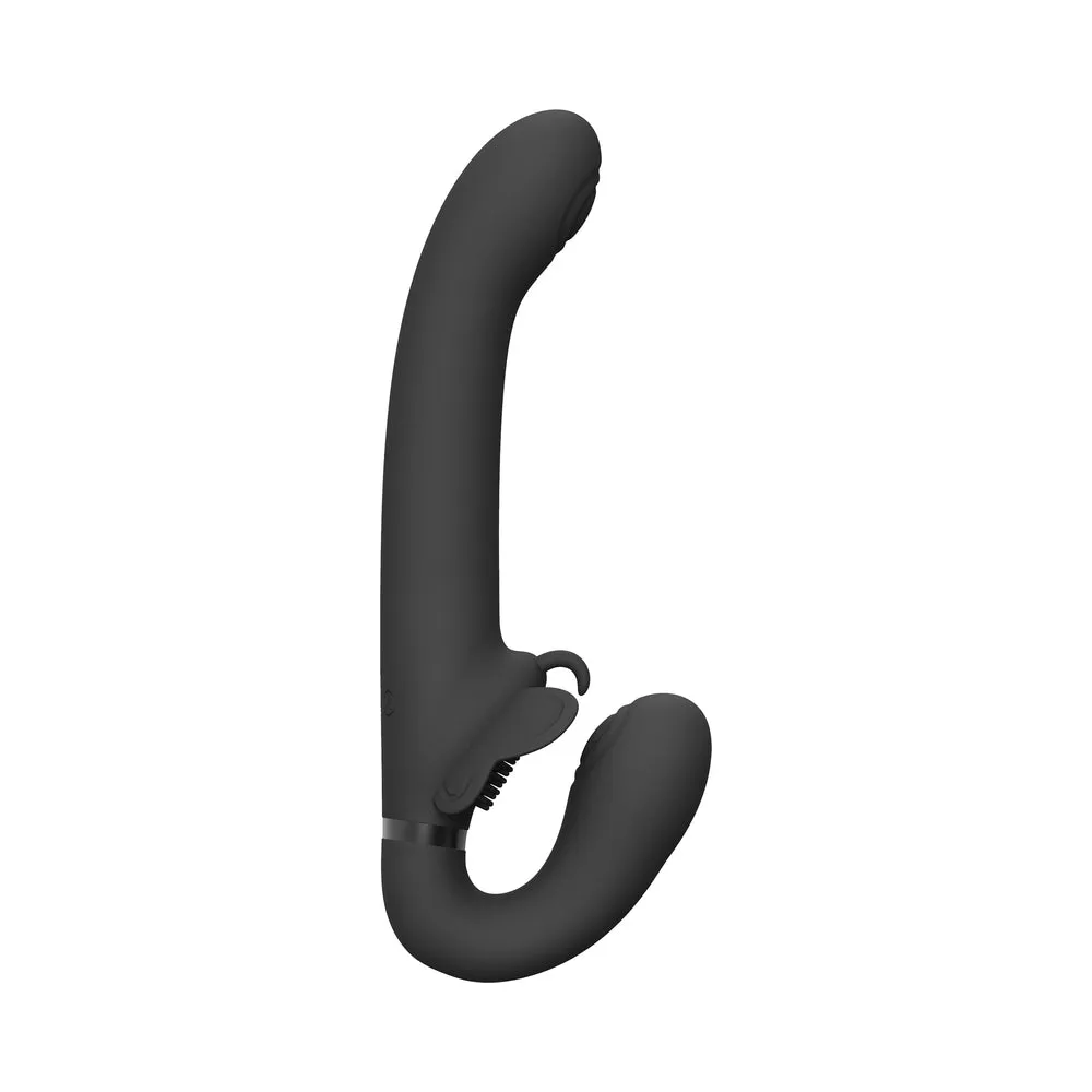 VIVE SATU Rechargeable Triple Motor Pulse-Wave Vibrating Silicone Strapless Strap-On Black