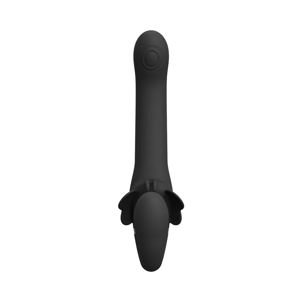 VIVE SATU Rechargeable Triple Motor Pulse-Wave Vibrating Silicone Strapless Strap-On Black
